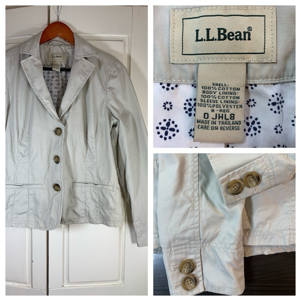 LL Bean Blazer Womens Size 8β Button Front Neutral Beige Career Business Jacket